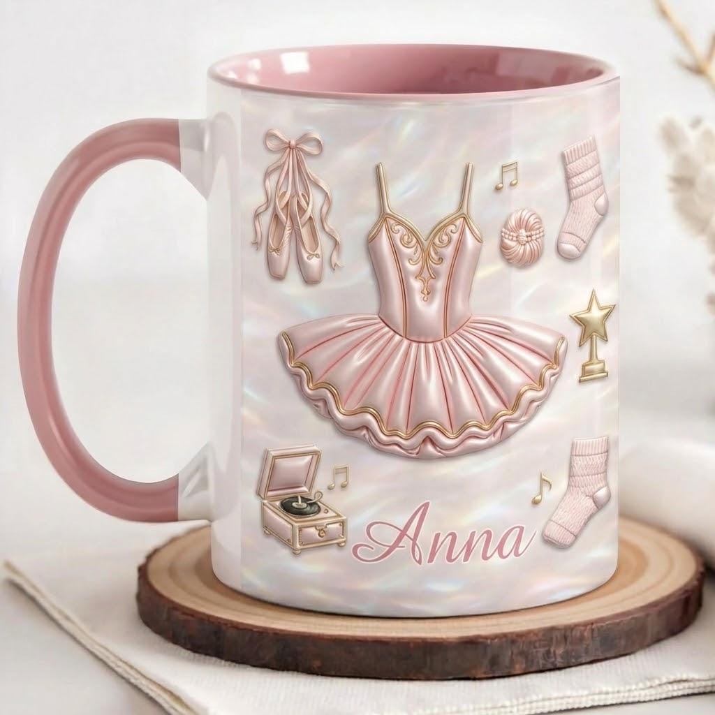 Personalized Dance Ballet Faux 3D Effect Accent Mug, Elegant Dancer Coffee Cup, Ballet Lover Gift
