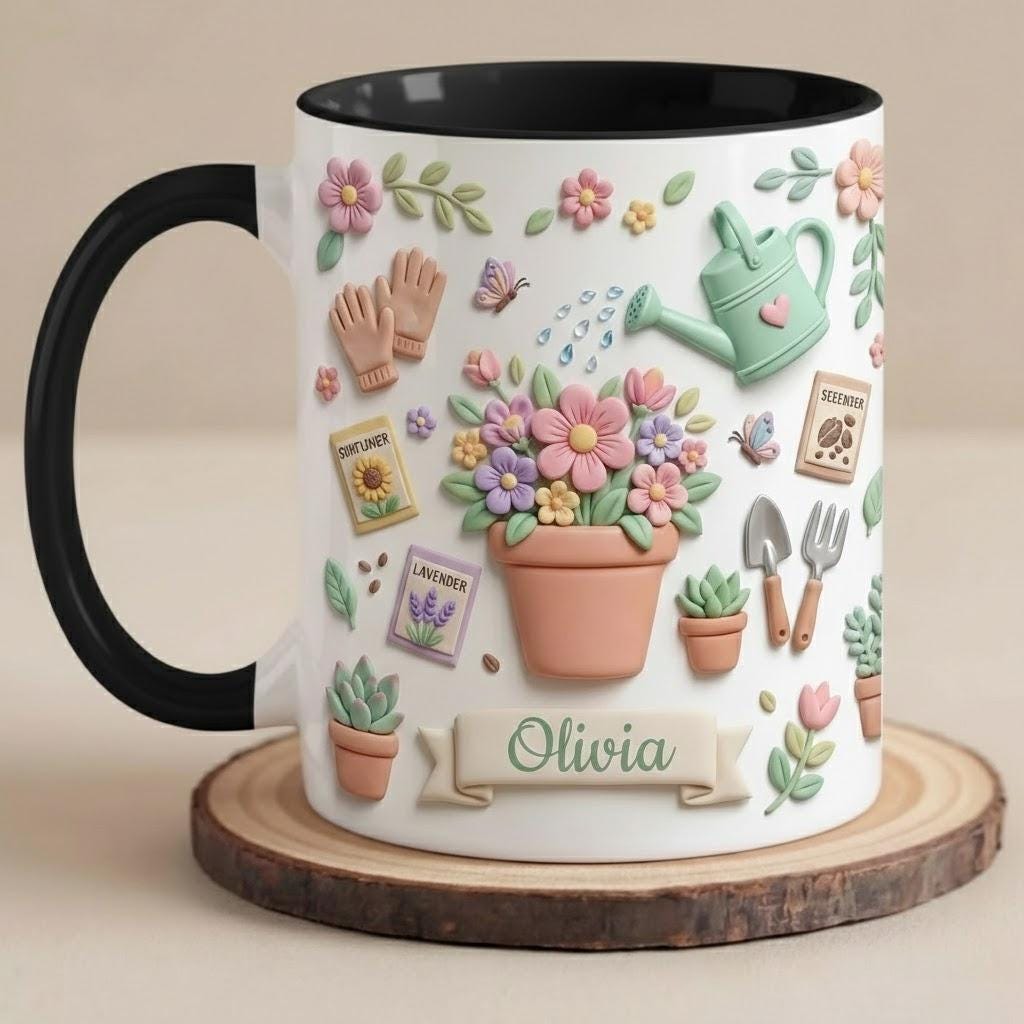 Personalized Gardening Mug, Faux 3D Effect Mug, Gardening Gift for Mom Grandma - image 2