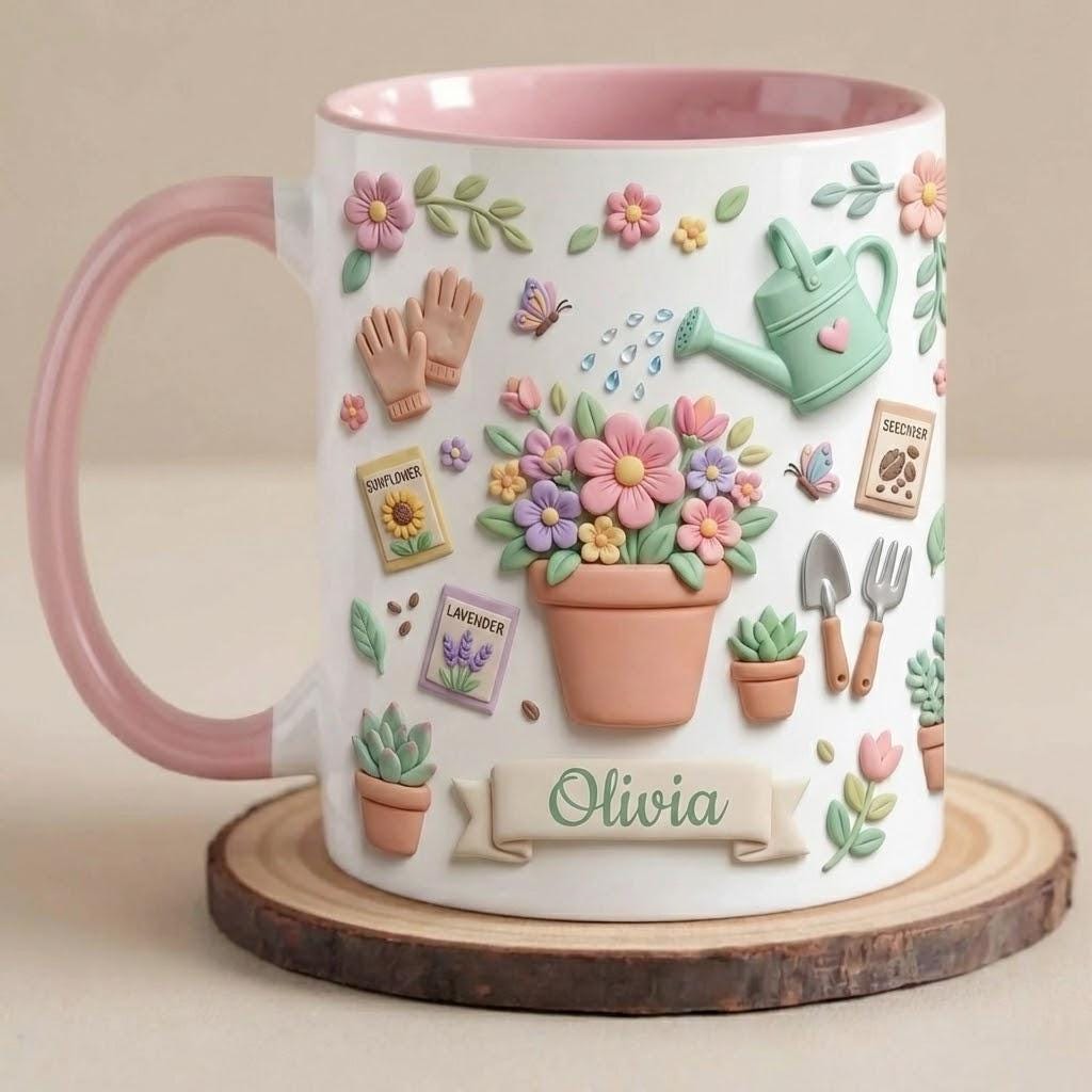 Personalized Gardening Mug, Faux 3D Effect Mug, Gardening Gift for Mom Grandma - image 3
