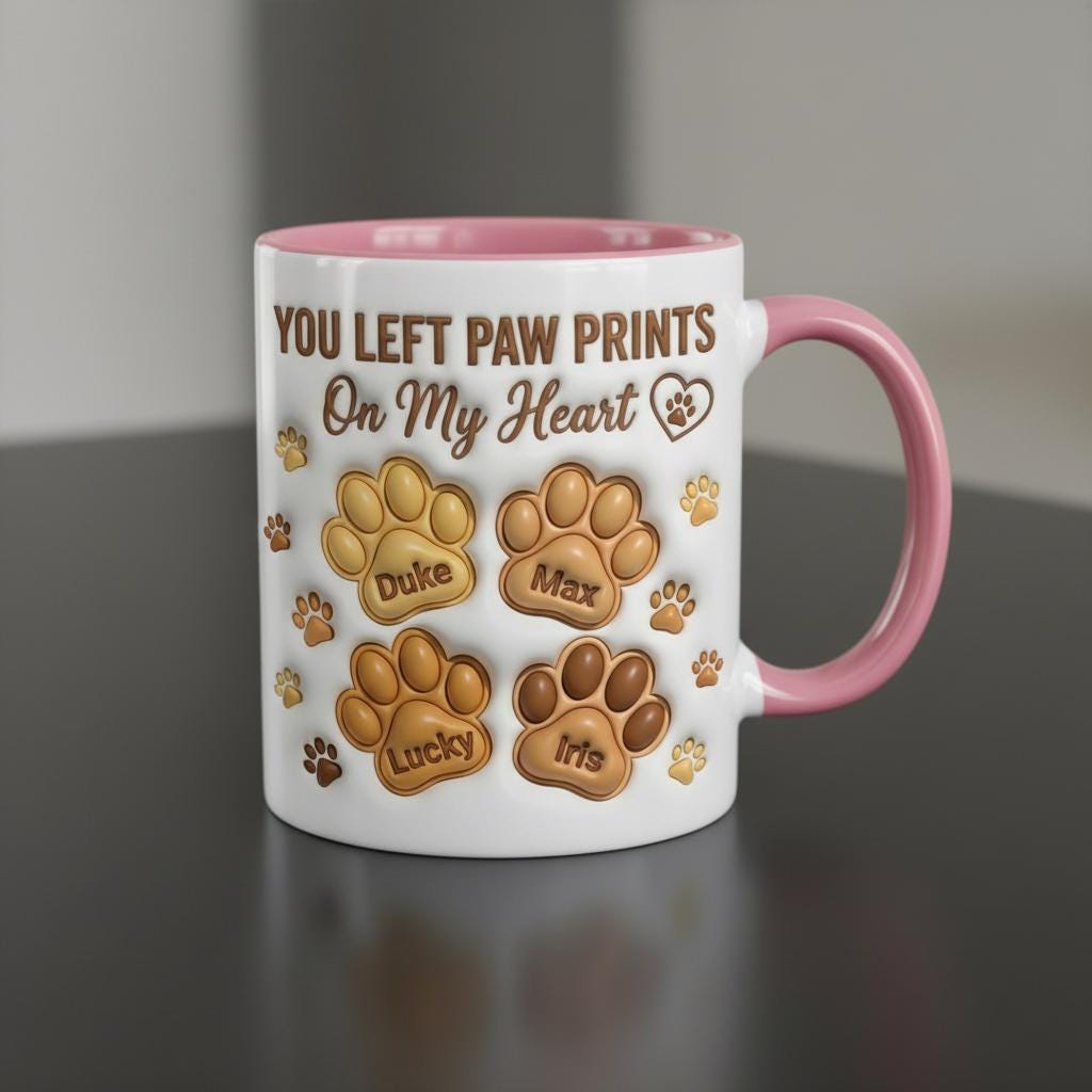 Custom Dog Mug, Personalized Dog Lover Coffee Cup, Dog Mom Cat Accent Mug, You Left Paw Prints On My Heart - image 3