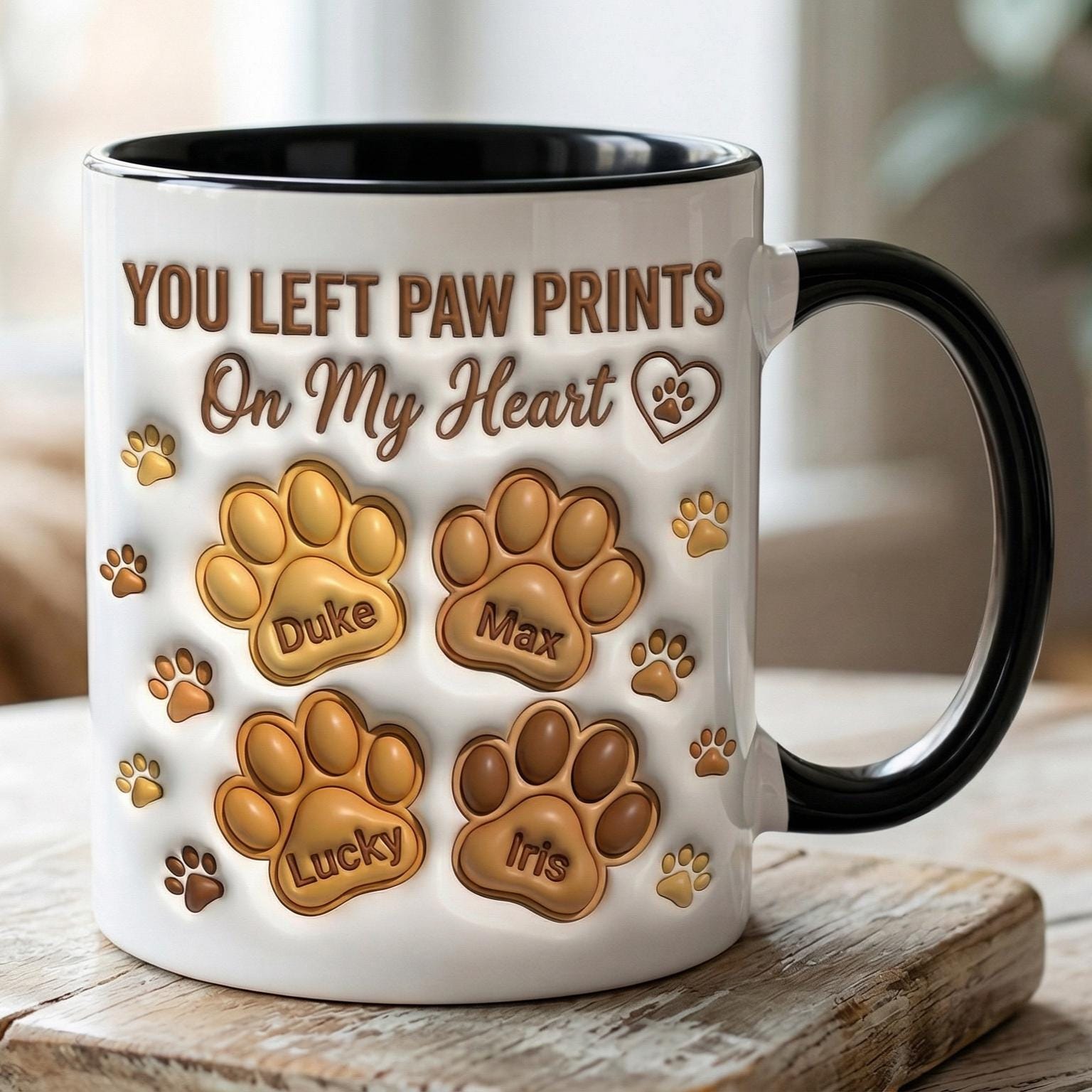 Custom Dog Mug, Personalized Dog Lover Coffee Cup, Dog Mom Cat Accent Mug, You Left Paw Prints On My Heart