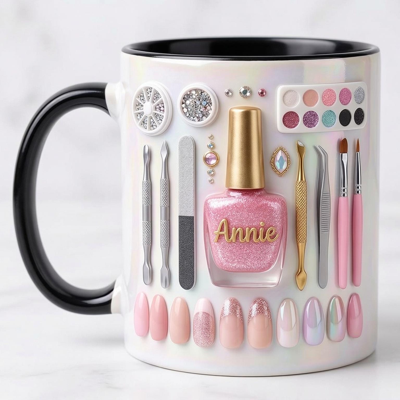 Custom Name Nail Tech Coffee Mug, Personalized Nail Salon Owner Accent Mug, Gift for Nail Artist