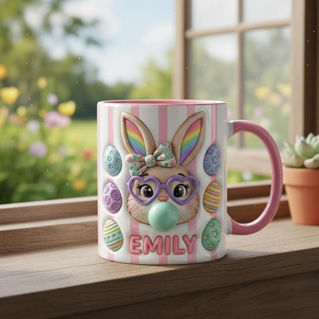 Personalized Bunny Easter Mug, Custom Name Easter Eggs Coffee Mugs, Cute Rabbit Easter Day Cup - image 4