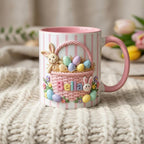 Personalized Bunny Easter Basket Mug, Custom Name Easter Eggs Coffee Mugs, Rabbit Easter Day Cup - image 2