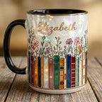 Personalized Floral Bookshelf Faux Stained-Glass Style  Mug, Book Lover Gift, 2D Flat Ceramic Mug - image 3