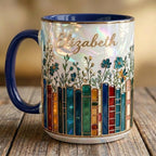 Personalized Floral Bookshelf Faux Stained-Glass Style  Mug, Book Lover Gift, 2D Flat Ceramic Mug - image 4