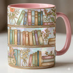 Custom Name Floral Bookshelf Faux Stained-Glass Style Mug, 2D Flat Book Lover Gift, Bookish Mug - image 4