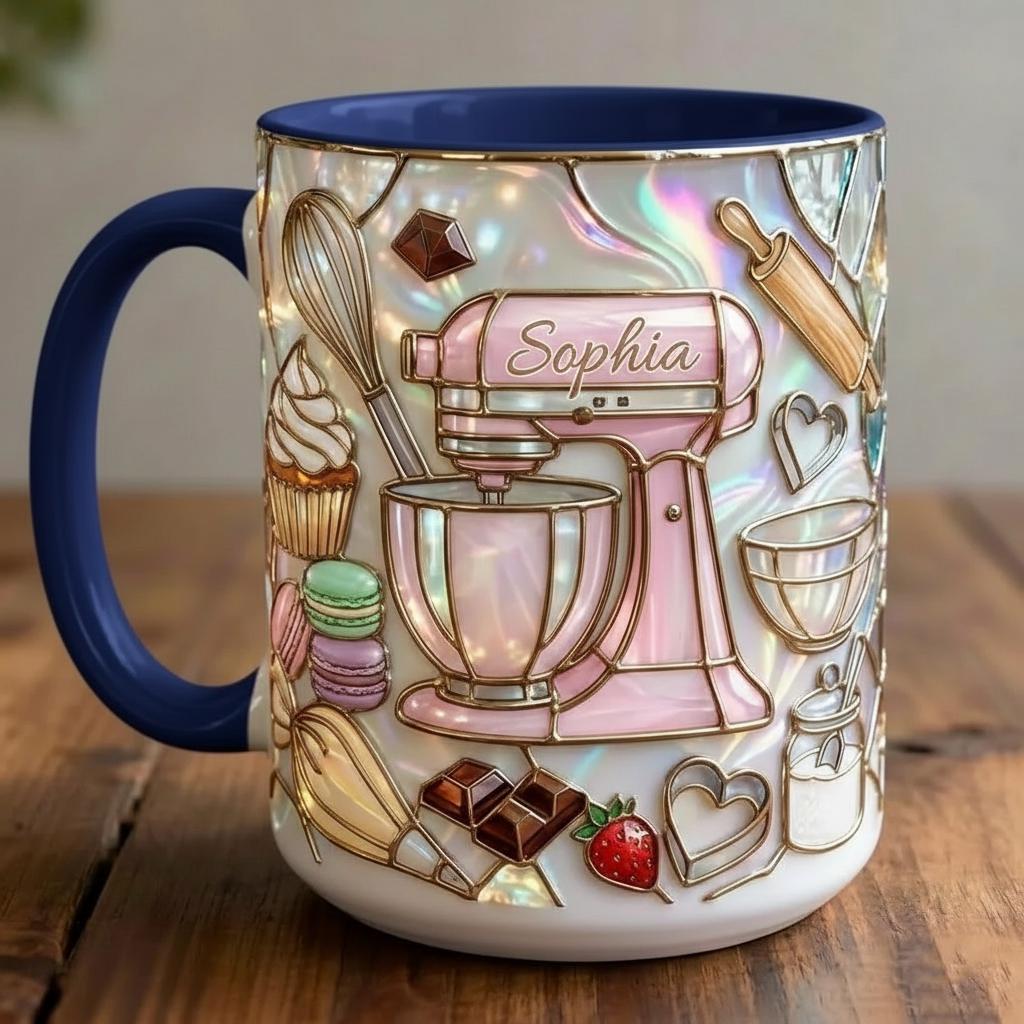 Personalized Baker Faux Stain-Glass Effect Mug, Baking Tools Design, Kitchen Gift - image 2