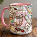 Personalized Baker Faux Stain-Glass Effect Mug, Baking Tools Design, Kitchen Gift