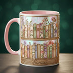 Personalized Floral Bookshelf Mug, 2D Flat Book Lover Gift, Bookish Mug, Faux Stained-Glass Style - image 2