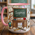 Personalized Teacher Mug, 2D Flat Teacher Gift, Faux Stained-Glass Style