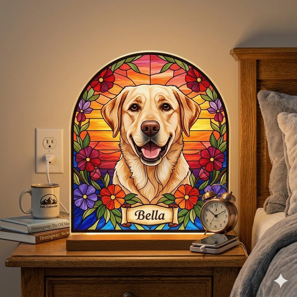 Custom Dog Memorial Acrylic Stained Glass Night Light, Personalized Bedroom LED Decor Sign,  Dog Remembrance Gift ,Gift for Pets - image 3