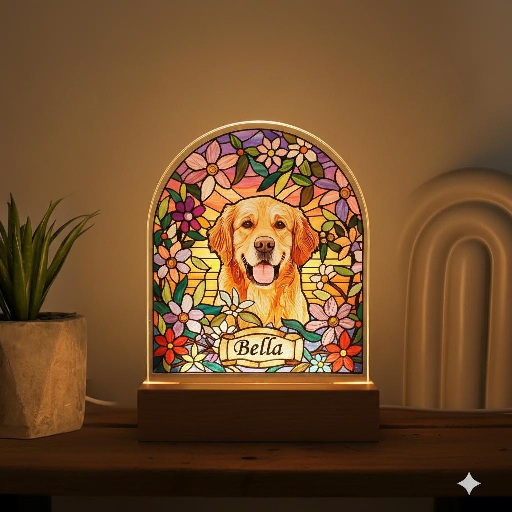 Custom Dog Memorial Acrylic Stained Glass Night Light, Personalized Bedroom LED Decor Sign,  Dog Remembrance Gift ,Gift for Pets, Memorial