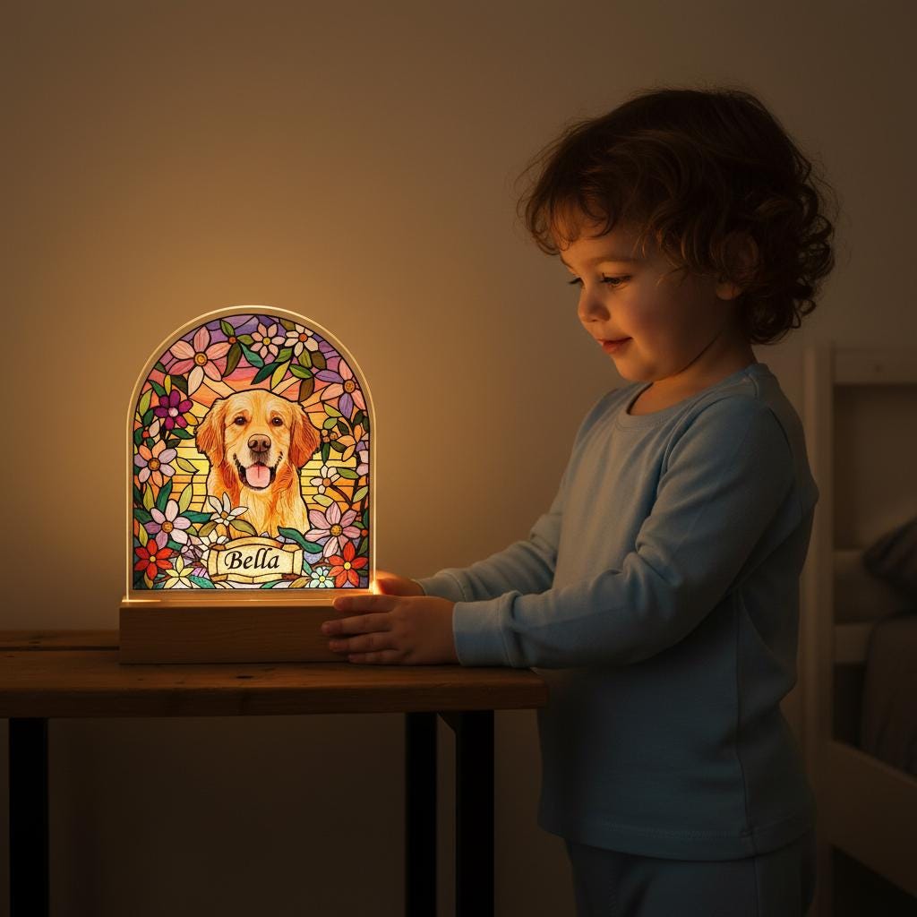 Custom Dog Memorial Acrylic Stained Glass Night Light, Personalized Bedroom LED Decor Sign,  Dog Remembrance Gift ,Gift for Pets, Memorial - image 3