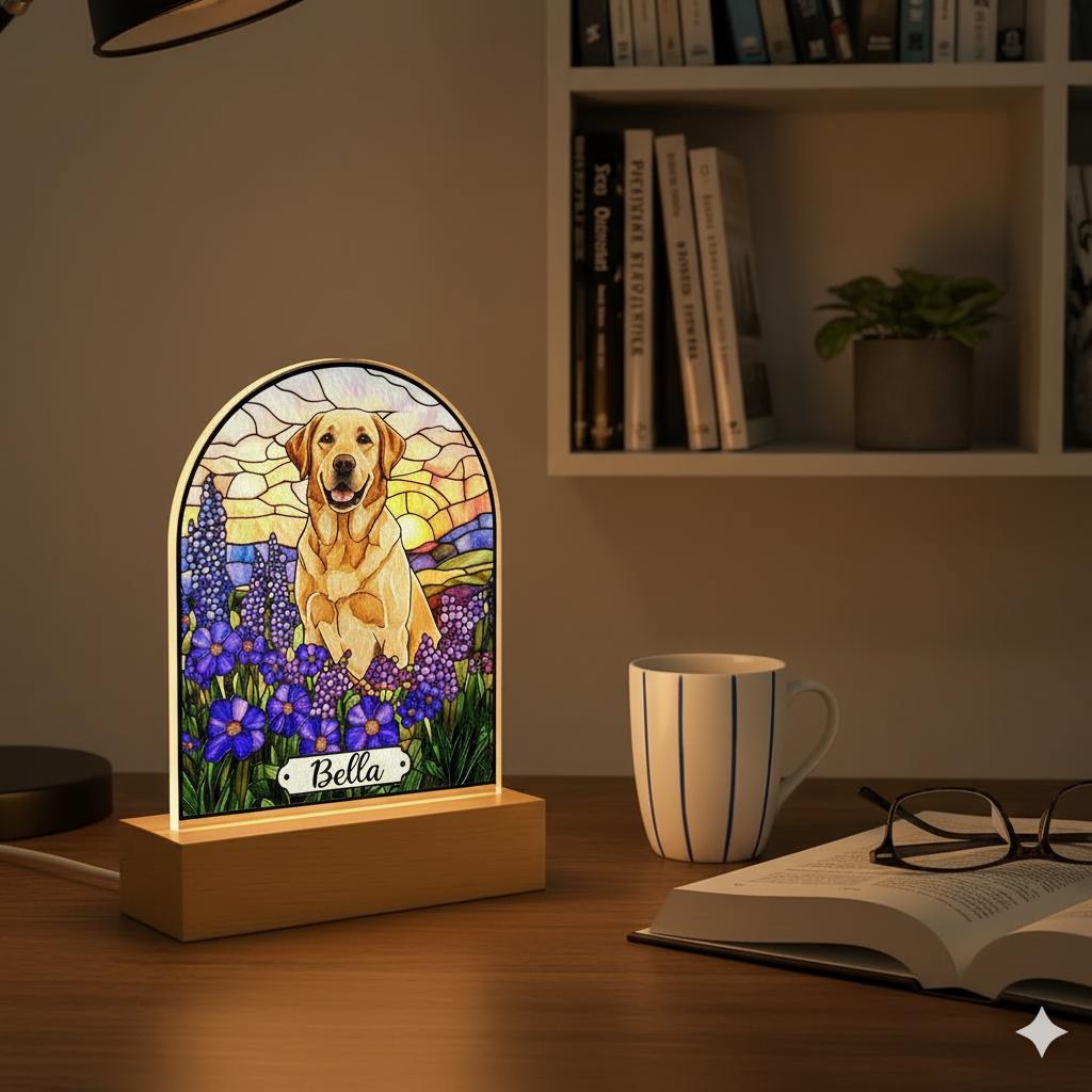Custom Dog Memorial Acrylic Stained Glass Night Light, Personalized Bedroom LED Decor Sign,  Dog Remembrance Gift , Pet Portrait From Photo - image 2