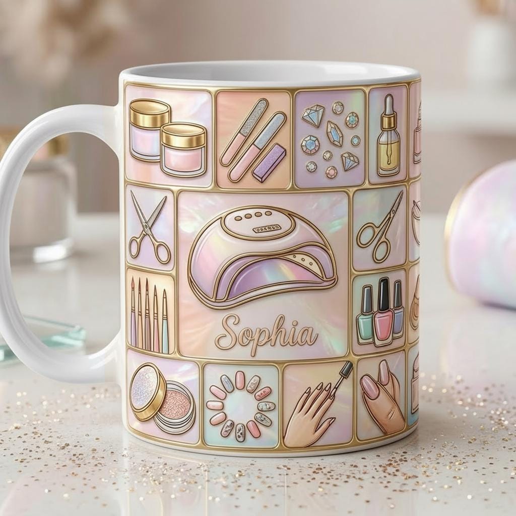 Personalized Nail Tech Faux 3D Effect Mug, Nail Artist Gift, Nail Art Coffee Mug, Manicurist Gift, Beauty Salon Mug - image 2