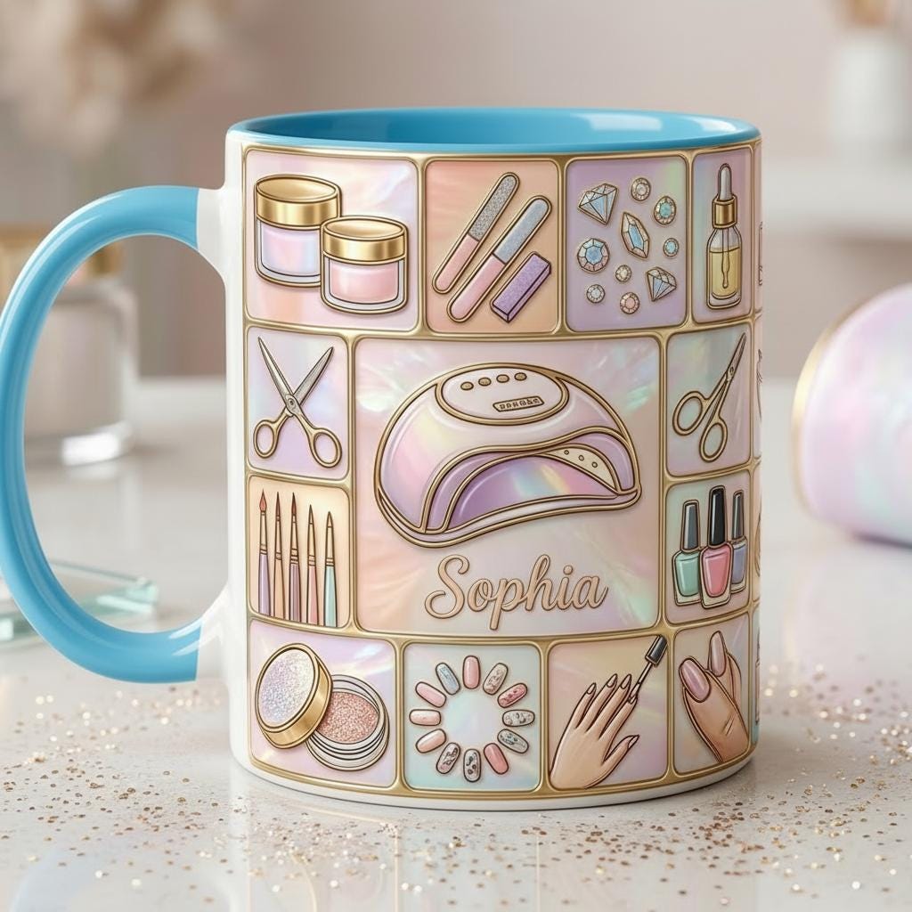 Personalized Nail Tech Faux 3D Effect Mug, Nail Artist Gift, Nail Art Coffee Mug, Manicurist Gift, Beauty Salon Mug - image 3