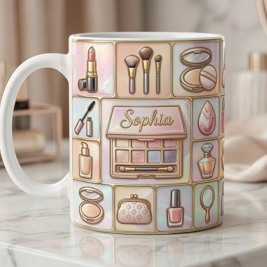 Personalized Makeup Artist Faux 3D Effect Mug, Makeup Accent Coffee Mug, Beauty Lover Gift Mug - image 3