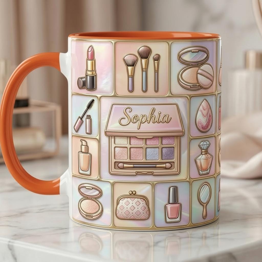 Personalized Makeup Artist Faux 3D Effect Mug, Makeup Accent Coffee Mug, Beauty Lover Gift Mug - image 4