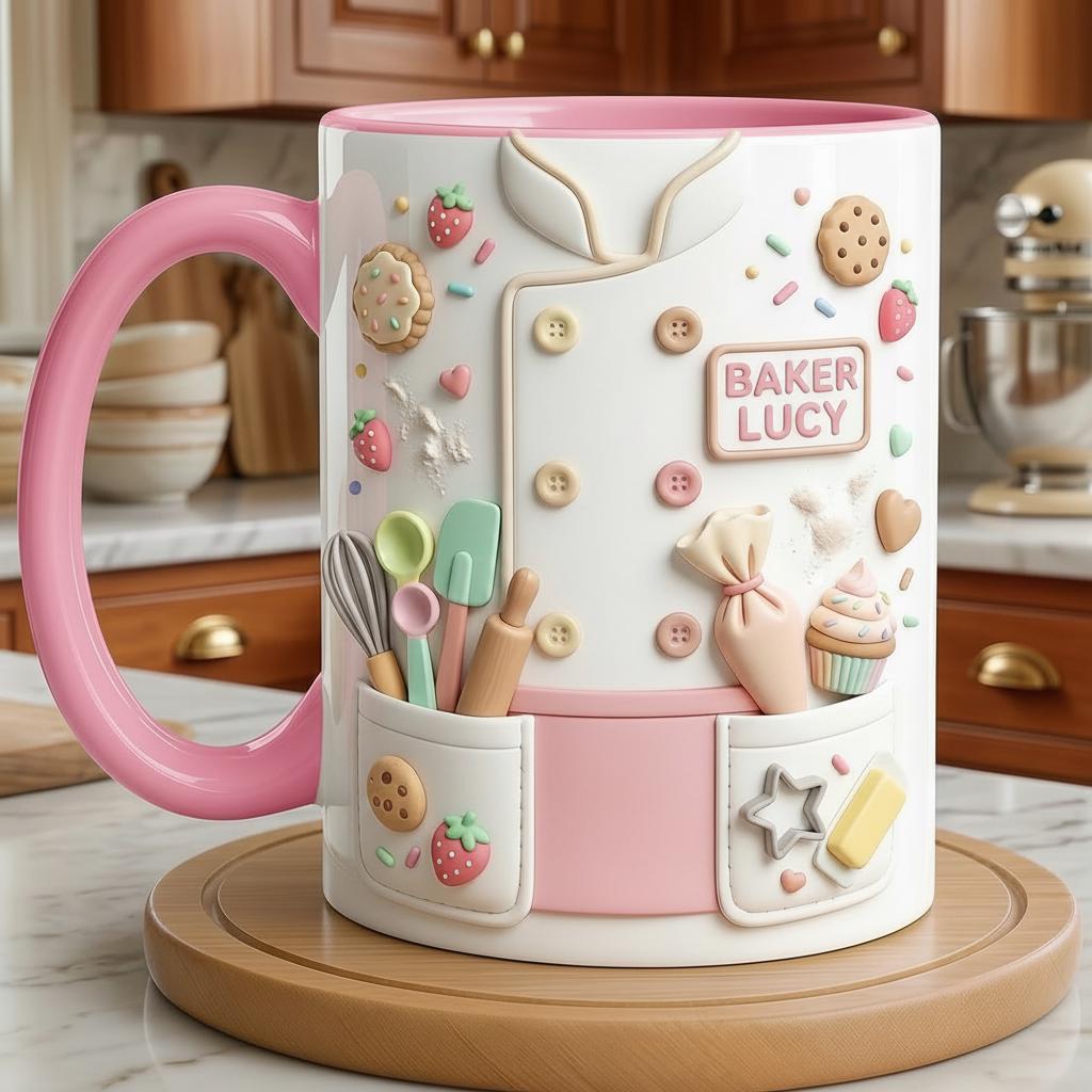 Custom Name Baker Faux 3D Effect Mug, Baking Lover Mug, Baking Tools Design, Kitchen Baking Gift For Her - image 2