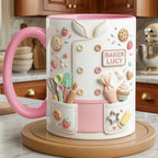 Custom Name Baker Faux 3D Effect Mug, Baking Lover Mug, Baking Tools Design, Kitchen Baking Gift For Her - image 2