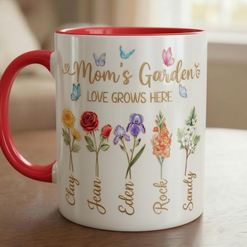 Personalized Mom Flower Mug, Mothers Day Gift for Mom, Custom Birth Flower Planter with Kids Names, Faux 3D - image 3