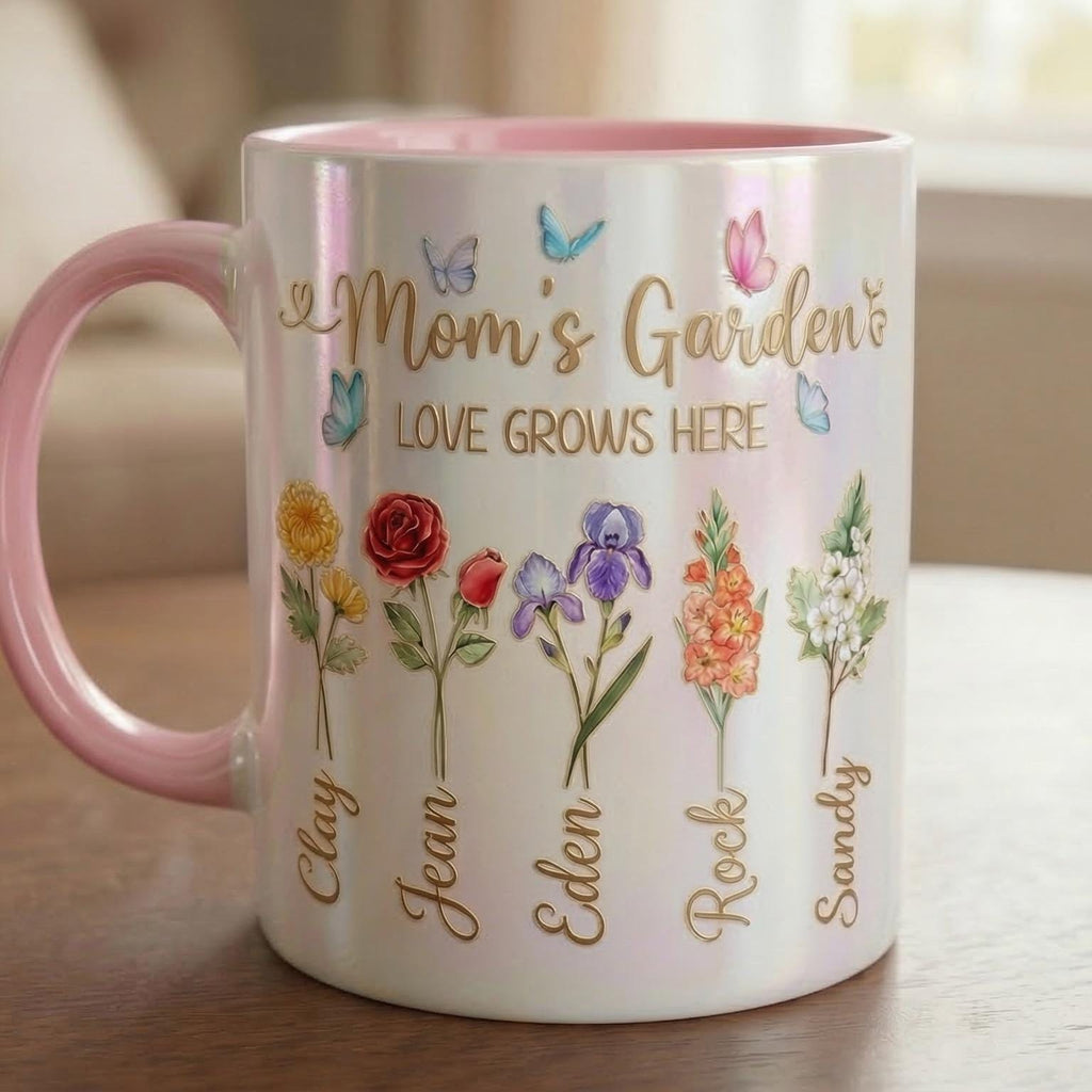 Personalized Mom Flower Mug, Mothers Day Gift for Mom, Custom Birth Flower Planter with Kids Names, Faux 3D