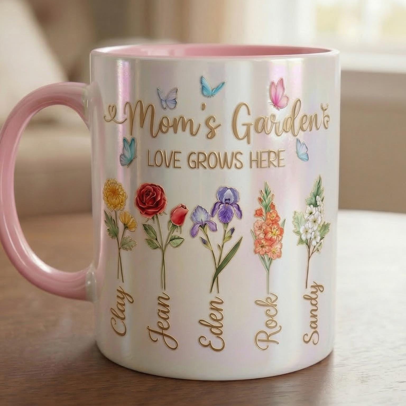 Personalized Mom Flower Mug, Mothers Day Gift for Mom, Custom Birth Flower Planter with Kids Names, Faux 3D