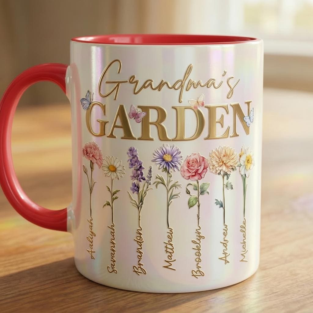Personalized Mom Flower Mug, Mothers Day Gift, Birth Flower Planter with Kids Names, Faux 3D - image 5