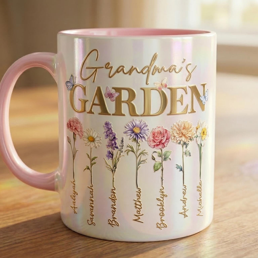 Personalized Mom Flower Mug, Mothers Day Gift, Birth Flower Planter with Kids Names, Faux 3D