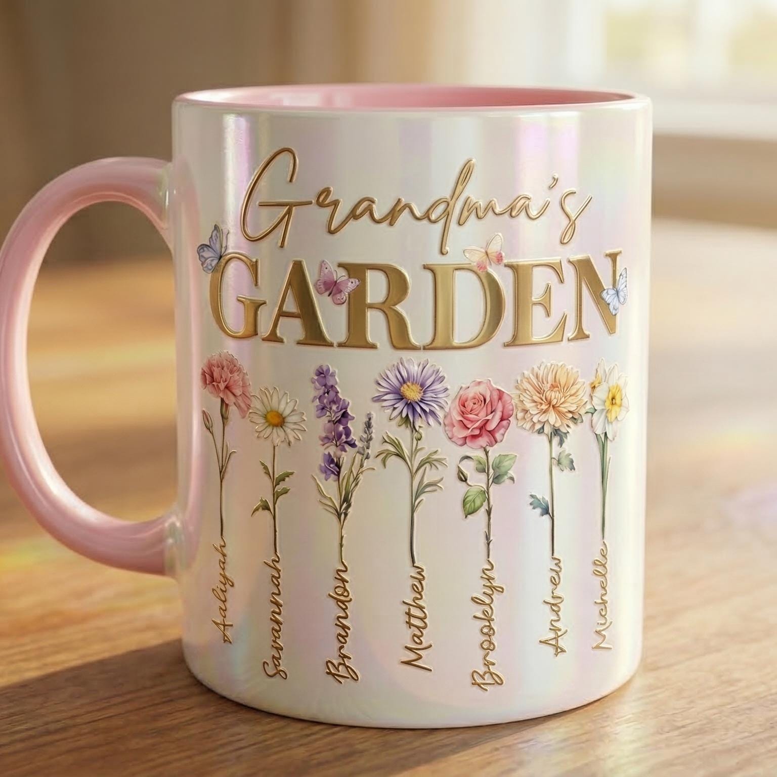 Personalized Mom Flower Mug, Mothers Day Gift, Birth Flower Planter with Kids Names, Faux 3D