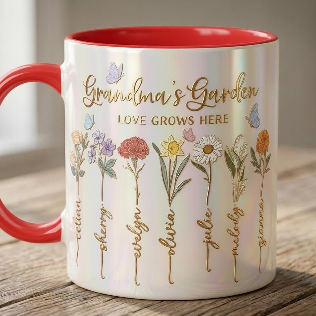 Personalized Mom Flower Mug, Gift for Mom, Custom Birth Flower Planter with Kids Names, Faux 3D - image 2