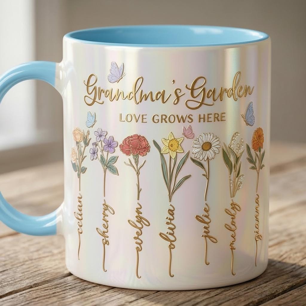 Personalized Mom Flower Mug, Gift for Mom, Custom Birth Flower Planter with Kids Names, Faux 3D - image 5