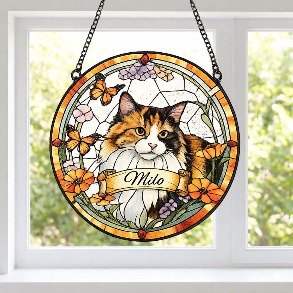 Custom Cat Portrait Stained Glass Suncatcher, Stained Glass pet Memorial, Custom cat Portrait from Photo, pet loss gifts , Stained glass cat - image 5