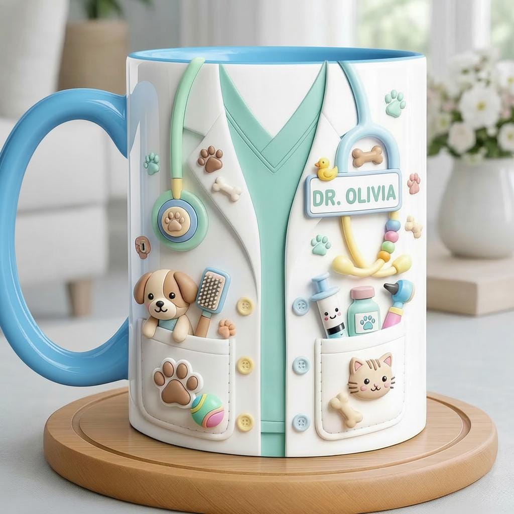 Personalized Veterinarian Faux 3D Mug, Cute Vet Gift for Animal Doctor, Veterinary Appreciation - image 2