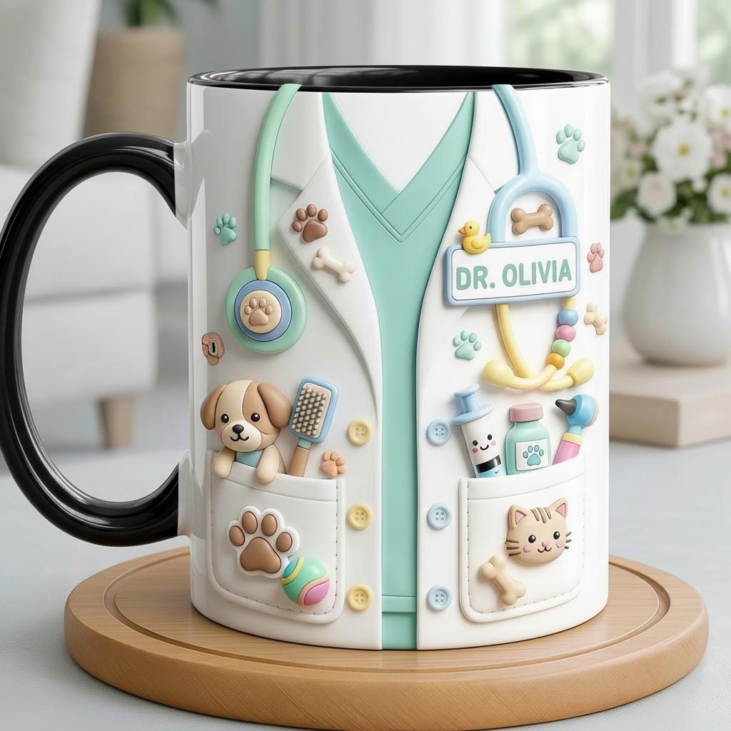 Personalized Veterinarian Faux 3D Mug, Cute Vet Gift for Animal Doctor, Veterinary Appreciation - image 4