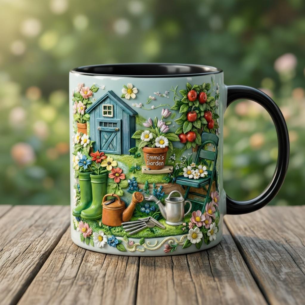 Personalized Gardening Accent Mug, Gift for Mom Grandma, Faux 3D Effect Mug, Mother's Day Gift - image 2