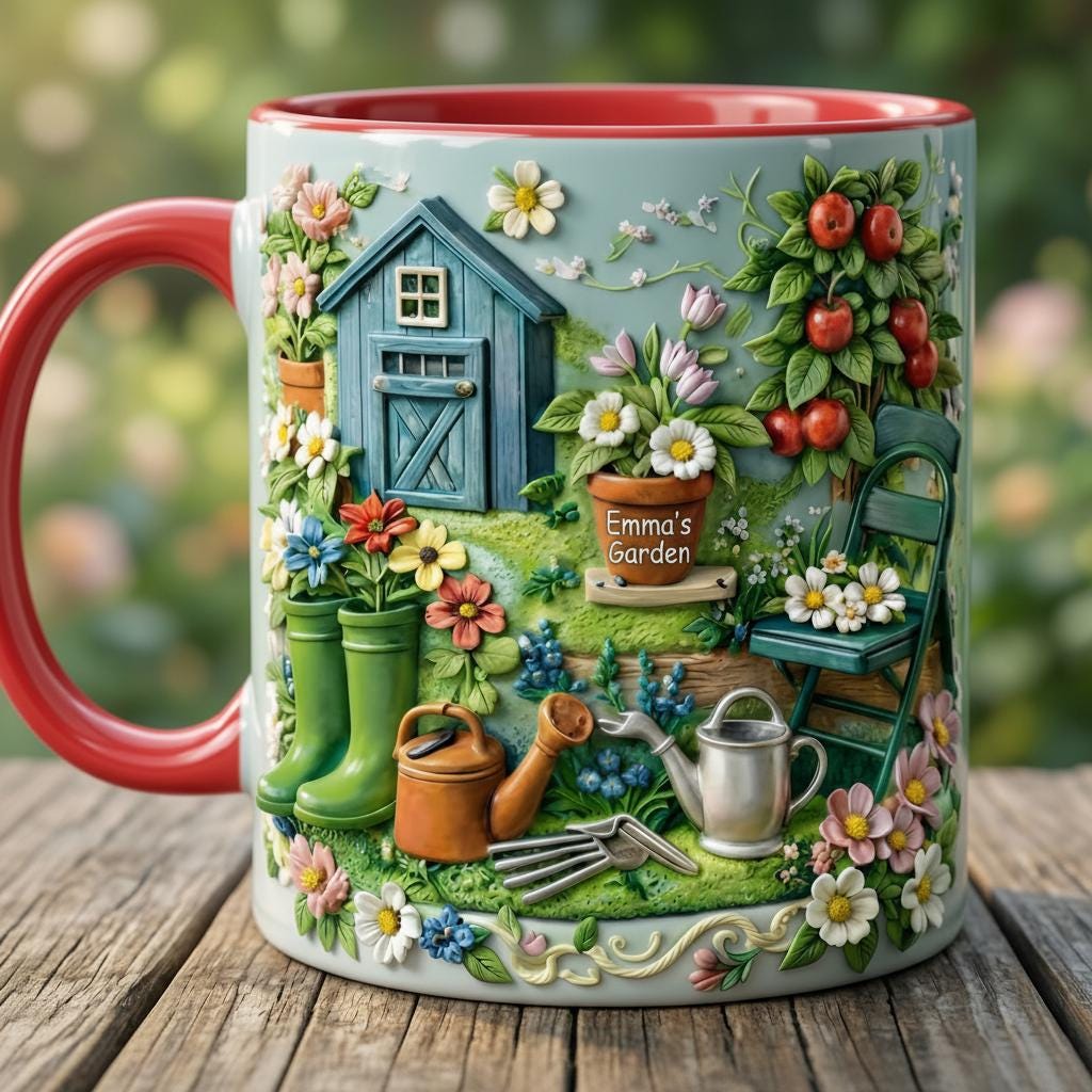 Personalized Gardening Accent Mug, Gift for Mom Grandma, Faux 3D Effect Mug, Mother's Day Gift - image 4