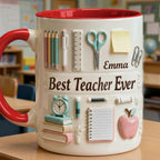 Custom Name Teacher Faux 3D Effect Mug, 2D Flat Teacher Gift - image 3