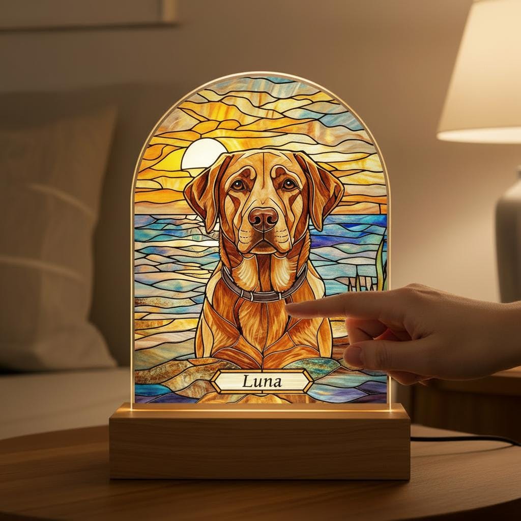 Personalized Dog Memorial Acrylic Stained Glass Night Light, Custom Pet Photo Gift, Bedroom LED Decor Sign, Dog Remembrance Gift - image 3