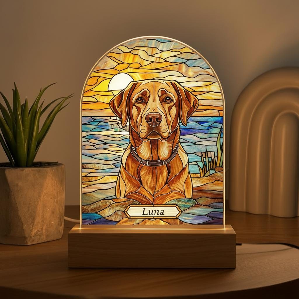 Personalized Dog Memorial Acrylic Stained Glass Night Light, Custom Pet Photo Gift, Bedroom LED Decor Sign, Dog Remembrance Gift - image 2
