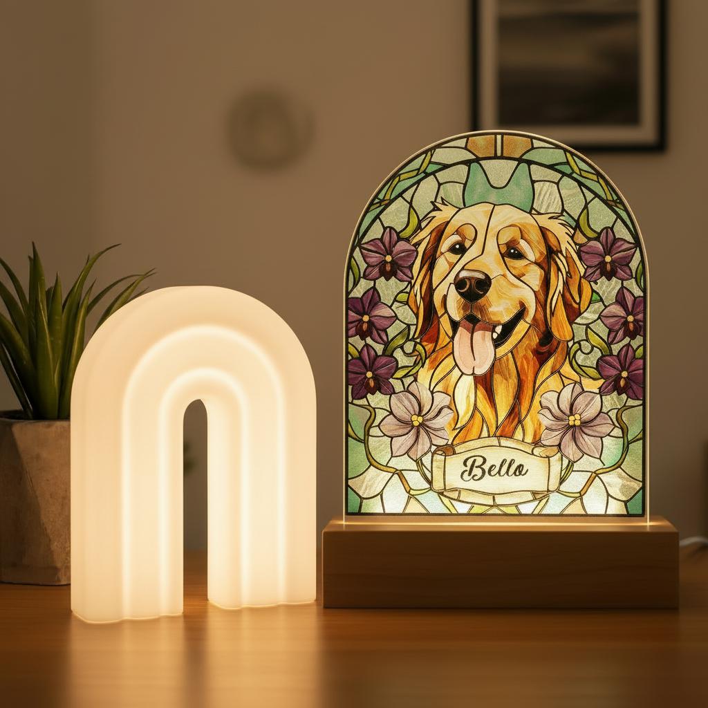 Personalized Dog Memorial Acrylic Stained Glass Night Light, Custom Pet Photo Gift, Custom Bedroom LED Decor Sign, Dog Remembrance Gift - image 4