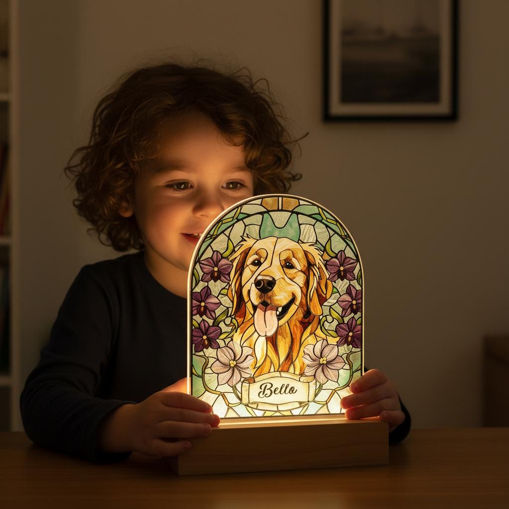 Personalized Dog Memorial Acrylic Stained Glass Night Light, Custom Pet Photo Gift, Custom Bedroom LED Decor Sign, Dog Remembrance Gift - image 5