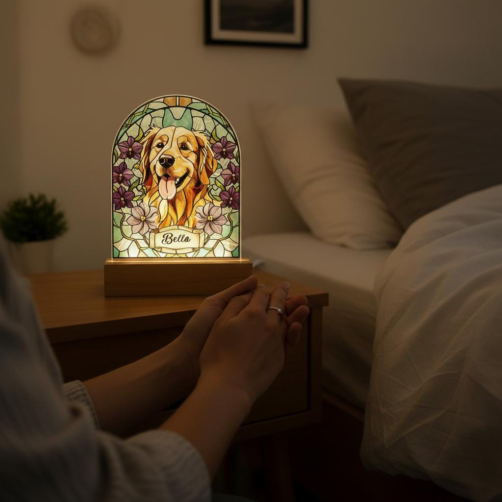 Personalized Dog Memorial Acrylic Stained Glass Night Light, Custom Pet Photo Gift, Custom Bedroom LED Decor Sign, Dog Remembrance Gift - image 6