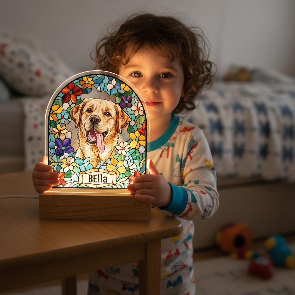 Custom Dog Memorial Acrylic Stained Glass Night Light, Custom Pet Photo Gift, Personalized Bedroom LED Decor Sign, Dog Remembrance Gift - image 4