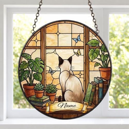 Custom Siamese  Cat And Book Glass Suncatcher , Book Window Decor, Cat Lover Gift, Book Lover Gift - image 3