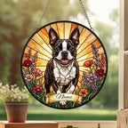 Custom Boston Terrier  Wildflowers Glass Suncatcher: Dog Mom Window Decor - image 5