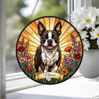 Custom Boston Terrier  Wildflowers Glass Suncatcher: Dog Mom Window Decor - image 4