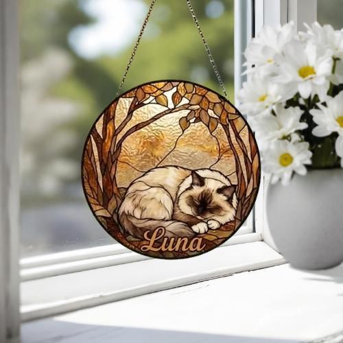 Custom Ragdoll Cat Sleeping Stained Glass Suncatcher: Cat Lover Gift - image 4
