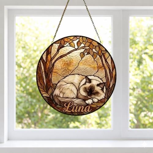 Custom Ragdoll Cat Sleeping Stained Glass Suncatcher: Cat Lover Gift - image 2